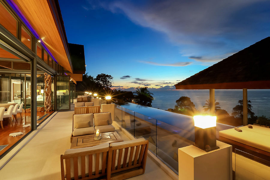 The pool area with a stunning view