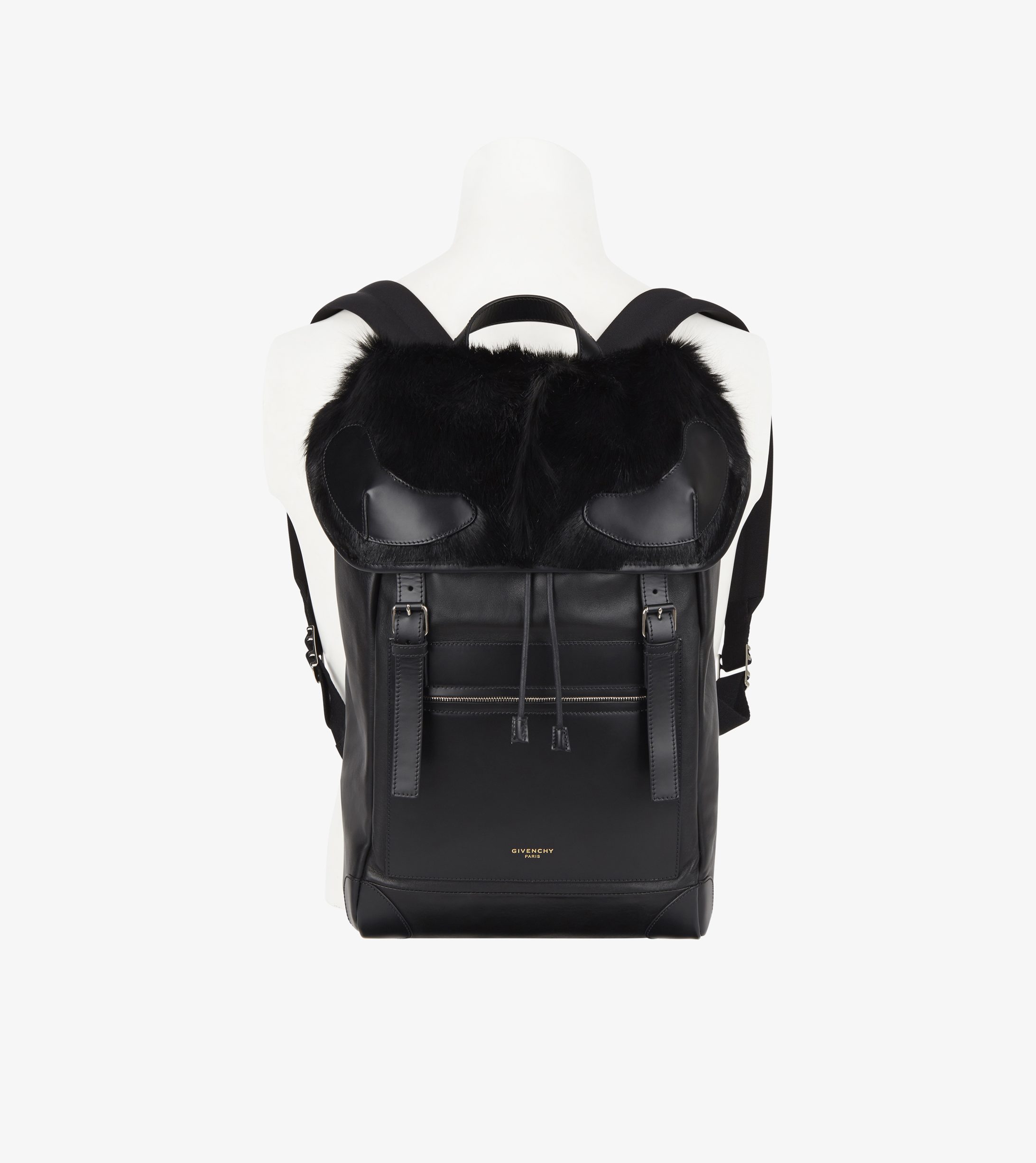 GIVENCHY Fur Clamshell Leather Backpack